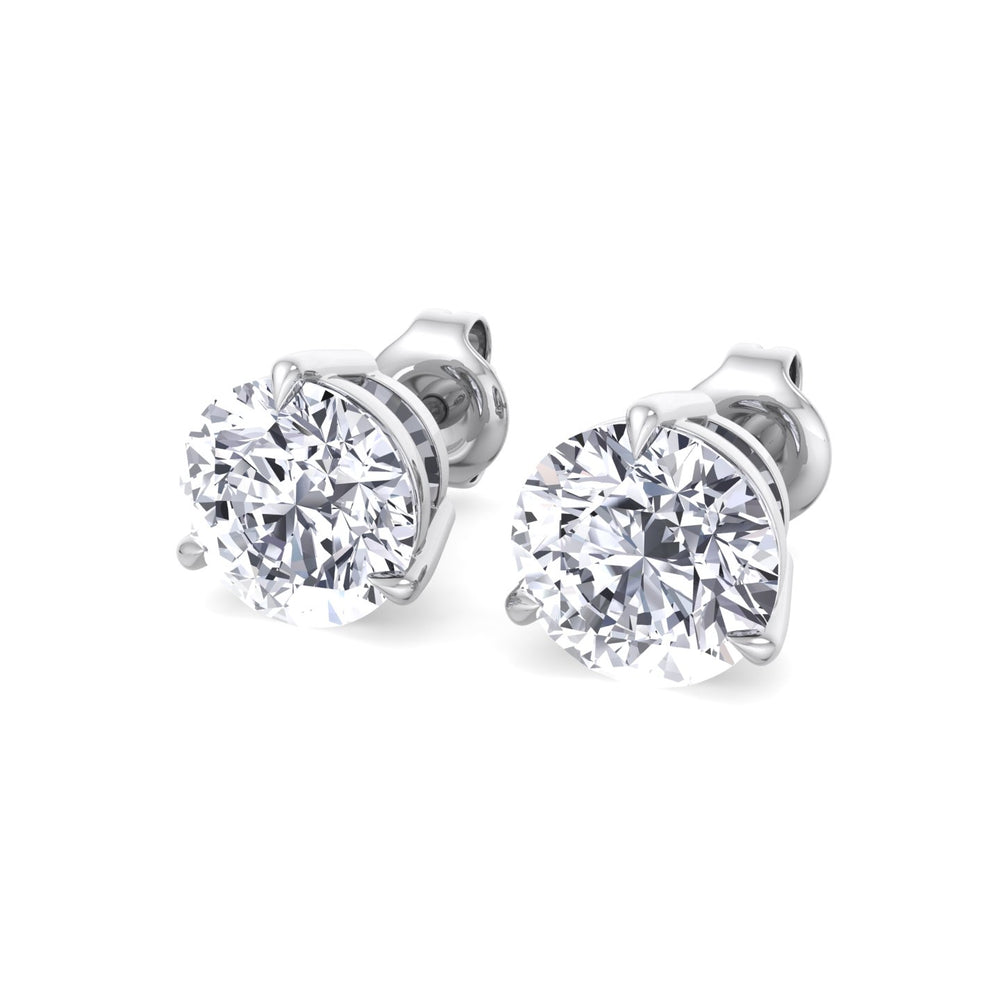 3 Prong Round Cut  Lab-Grown Diamond Studs WG 1