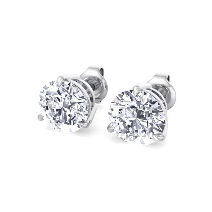 3 Prong Round Cut  Lab-Grown Diamond Studs WG 1