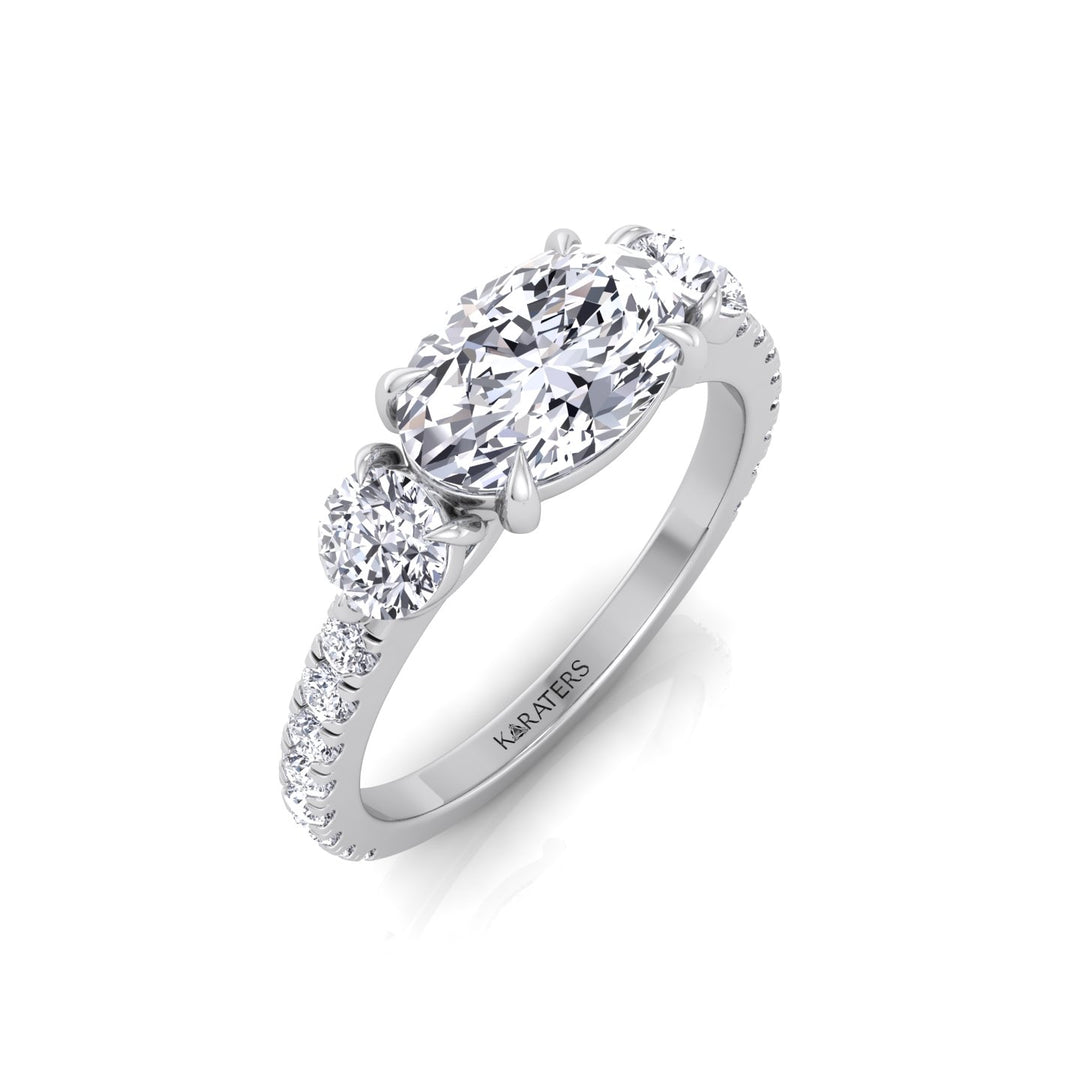 East West Oval Lab-Grown Diamond Engagement Ring with Round Sidestones White Gold 14K