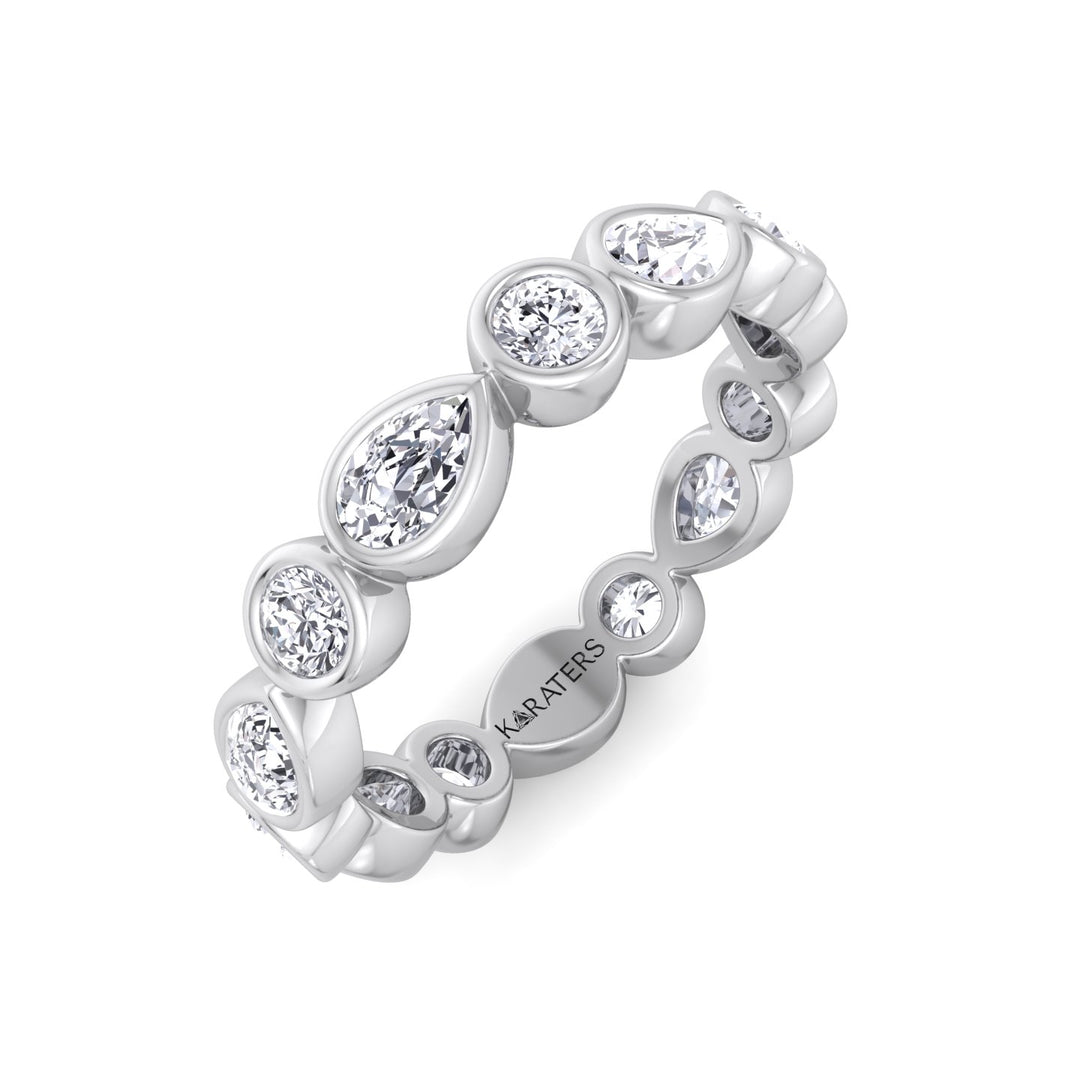 Bezel Set Round and Pear Shape Lab Grown Diamond Eternity Band White Gold 18K