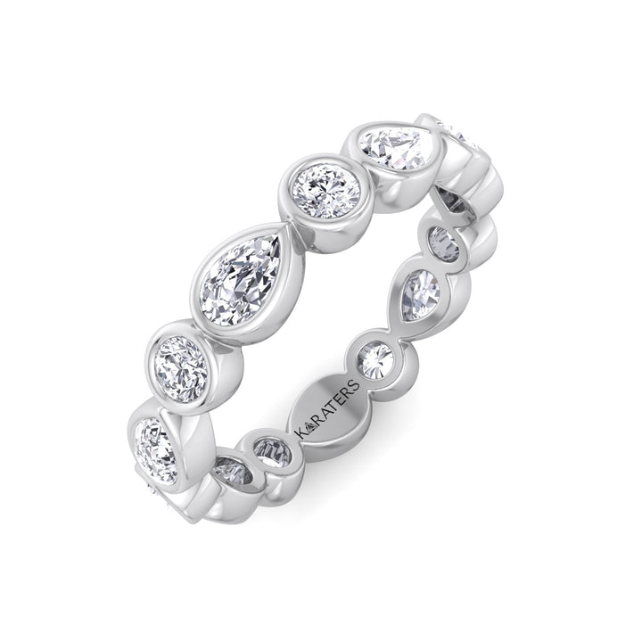 Bezel Set Round and Pear Shape Lab Grown Diamond Eternity Band White Gold 18K