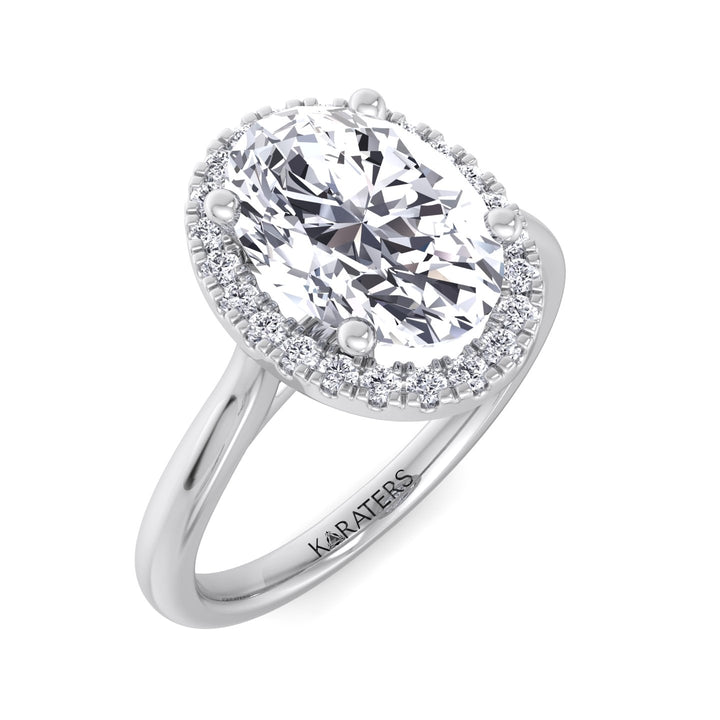 Halo Oval Cut Lab Grown Diamond Engagement Ring with Solitaire Plain Band