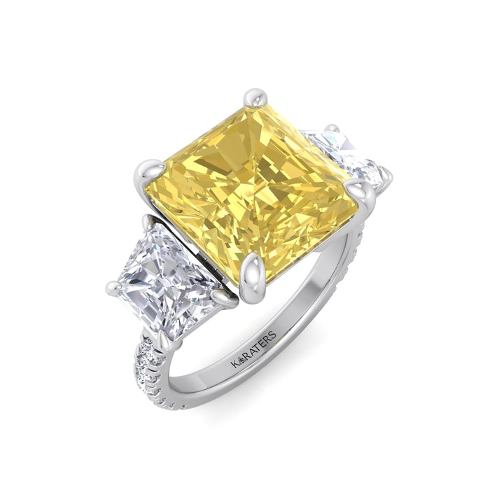 Fancy Yellow Radiant Cut Lab-Grown Diamond Engagement Ring with Pave Sidestones White Gold 18K