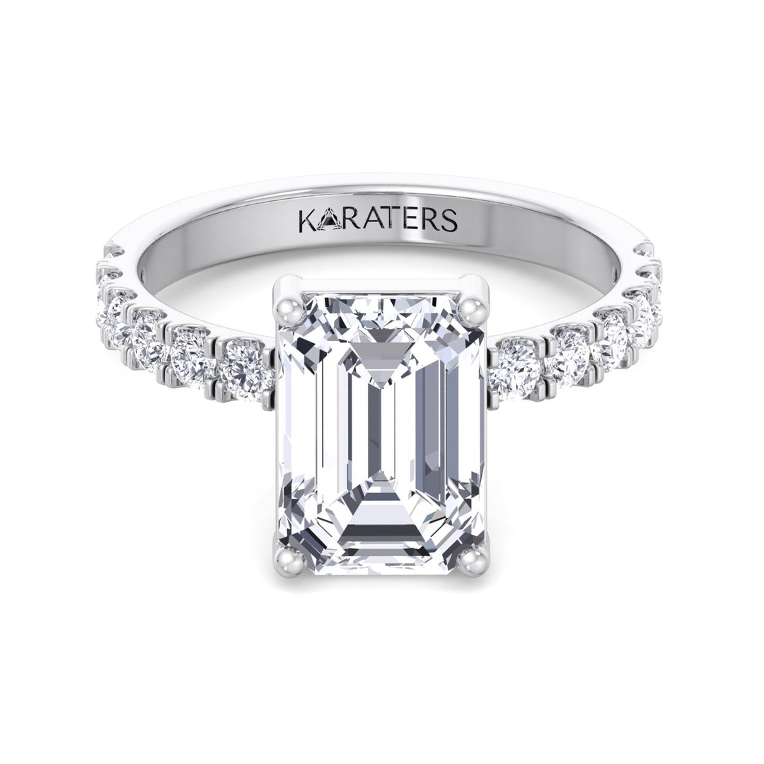Emerald Cut Lab Grown Diamond Engagement Ring With Sidestones