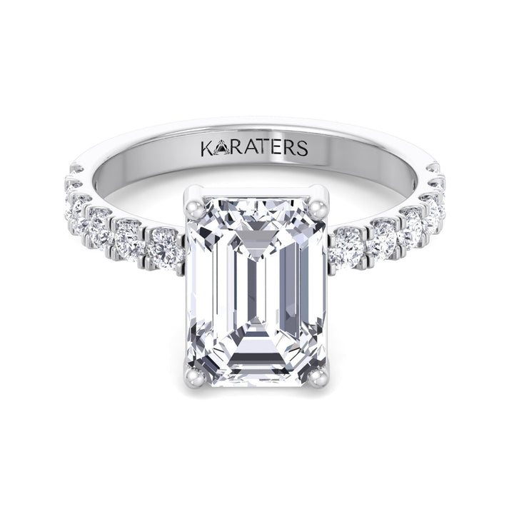 Emerald Cut Lab Grown Diamond Engagement Ring With Sidestones