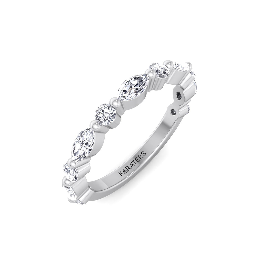 Round and Marquise Shape Lab Grown Diamond Wedding Band White Gold 18K