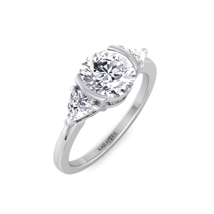 Half Bezel Round Shape Lab-Grown Diamond Engagement Ring with Trillion Sidestones White Gold 18K