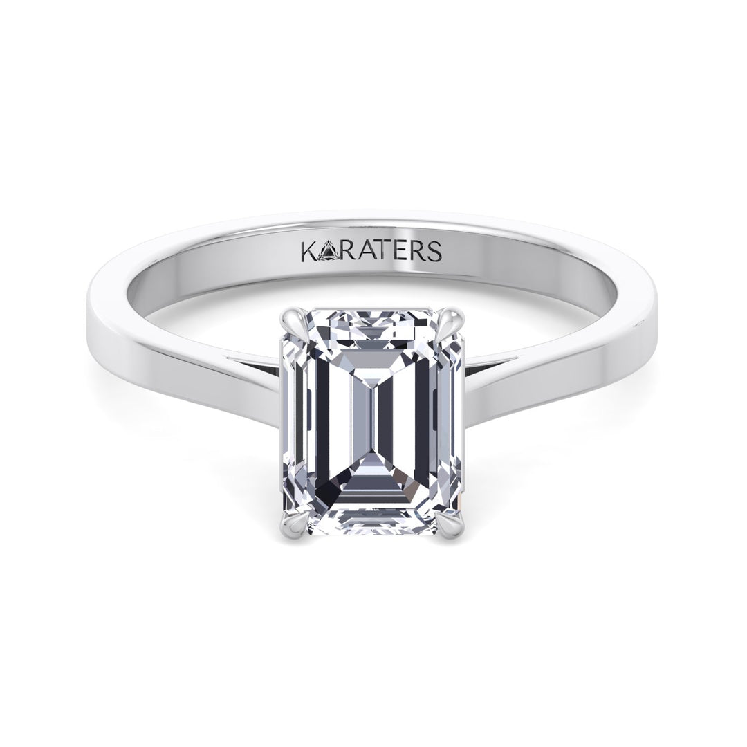 Emerald Cut Solitaire Lab Grown Diamond Engagement Ring Cathedral Style