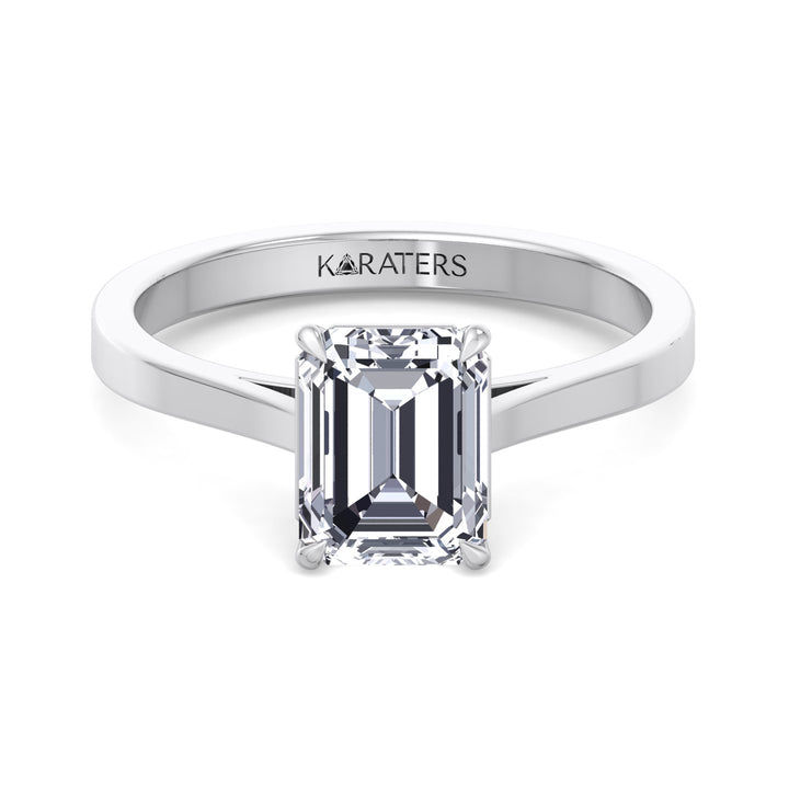 Emerald Cut Solitaire Lab Grown Diamond Engagement Ring Cathedral Style