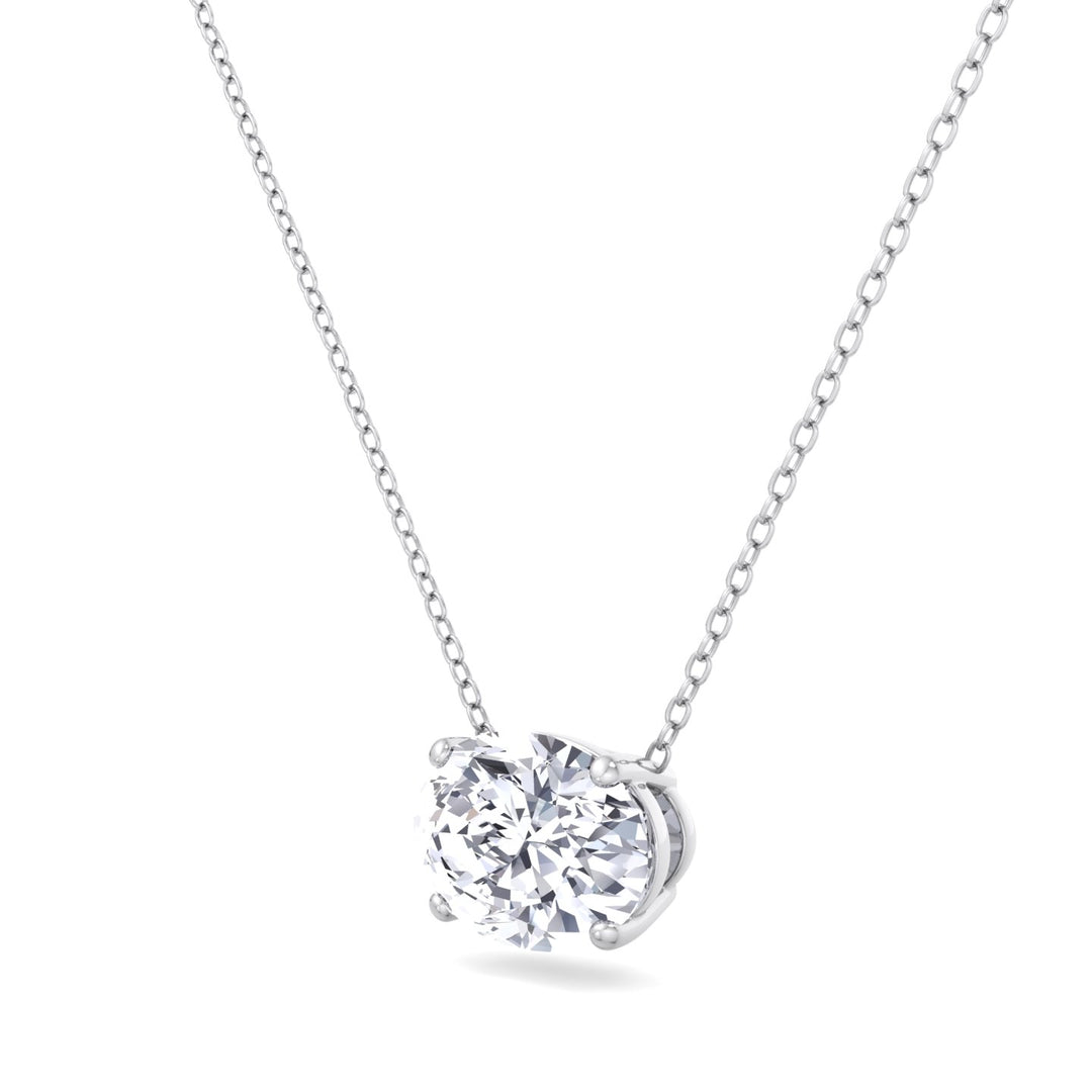 Floating Oval Shape Lab Grown Diamond Pendant-White Gold- 14K-