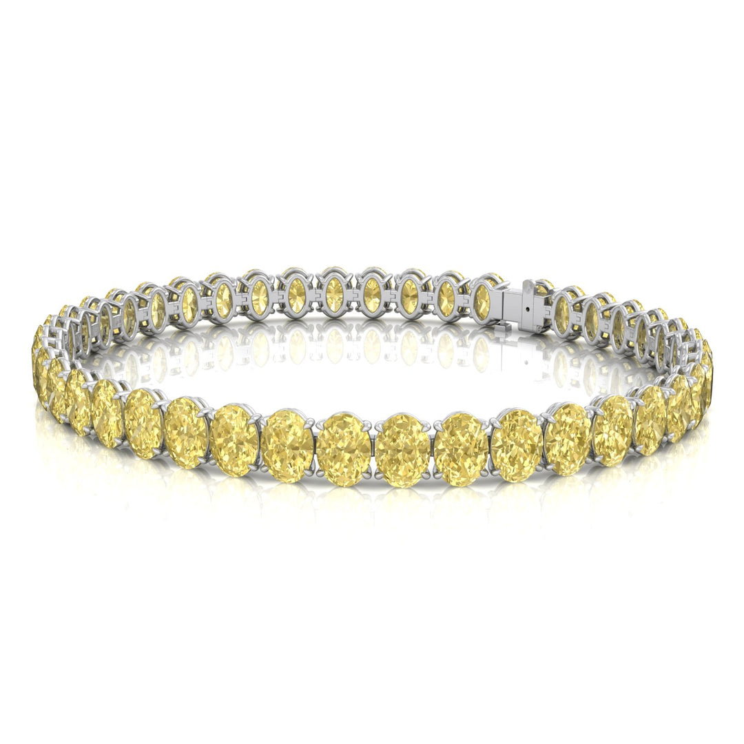 Fancy Yellow Oval Cut Lab Grown Diamond Tennis Bracelet White Gold 18K