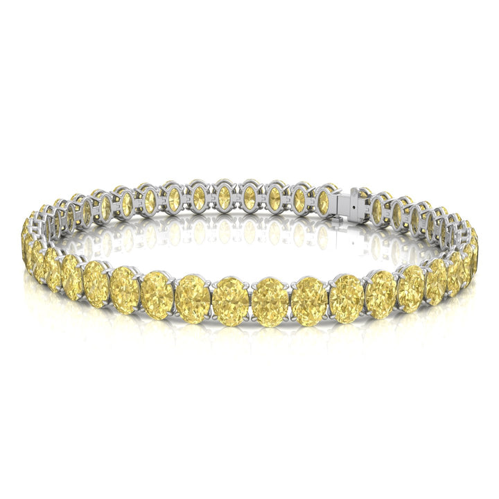 Fancy Yellow Oval Cut Lab Grown Diamond Tennis Bracelet White Gold 18K