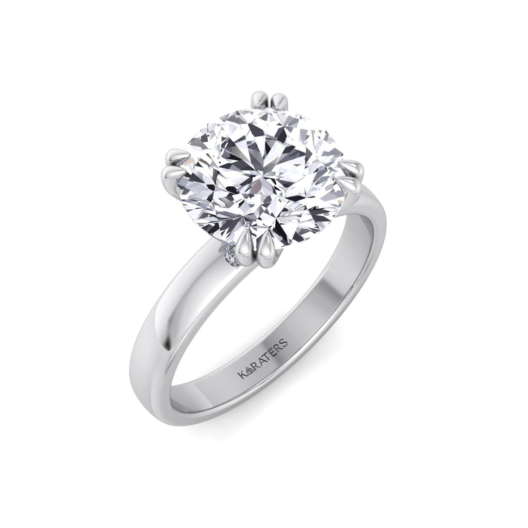 Double Prong Round Shape Lab Grown Diamond Solitaire Engagement Ring with Thick Band White Gold 14K
