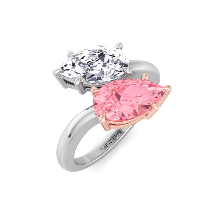 Pear Shape Bypass Ring in Fancy Pink Lab Grown Diamond White Gold 18K