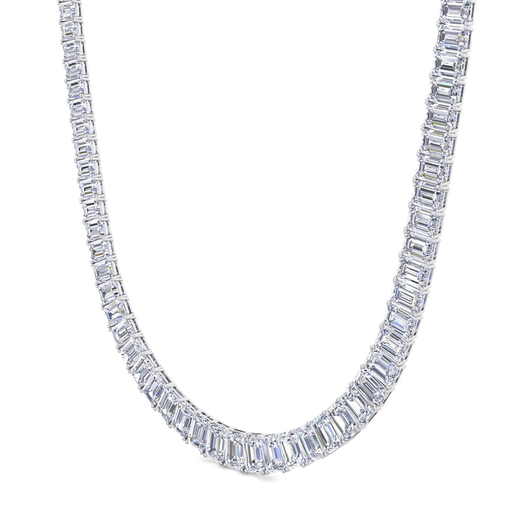 Emerald Shape Graduated Lab Grown Diamond Tennis Necklace White Gold