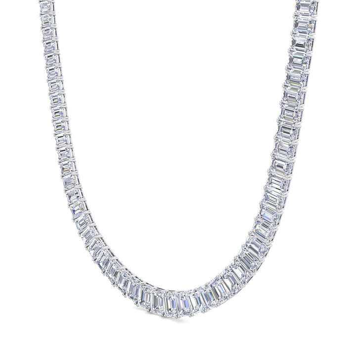 Emerald Shape Graduated Lab Grown Diamond Tennis Necklace White Gold