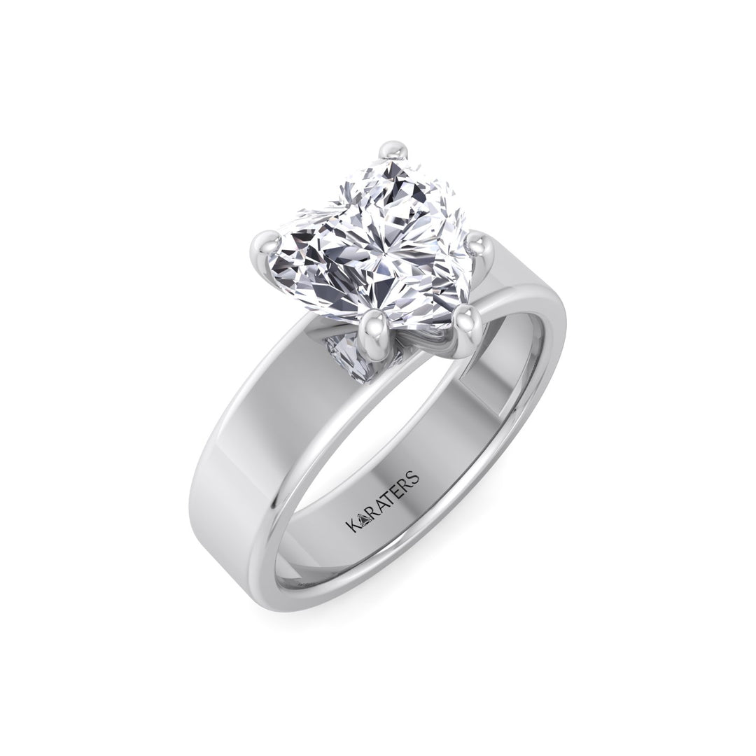 Heart Shape Lab Grown Diamond Engagement Ring with Wide Band White Gold 14K