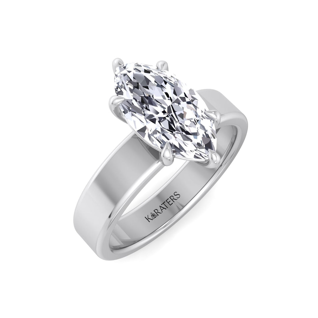 Marquise Shape Lab Grown Diamond Engagement Ring with Wide Band White Gold 14K