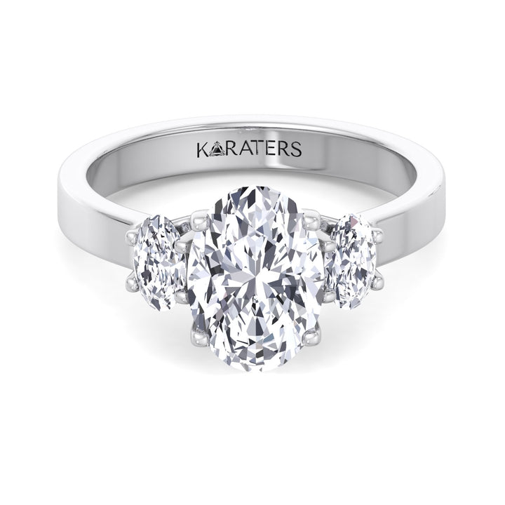 Oval Cut Lab Grown Diamond Engagement Ring with Oval Side Stones