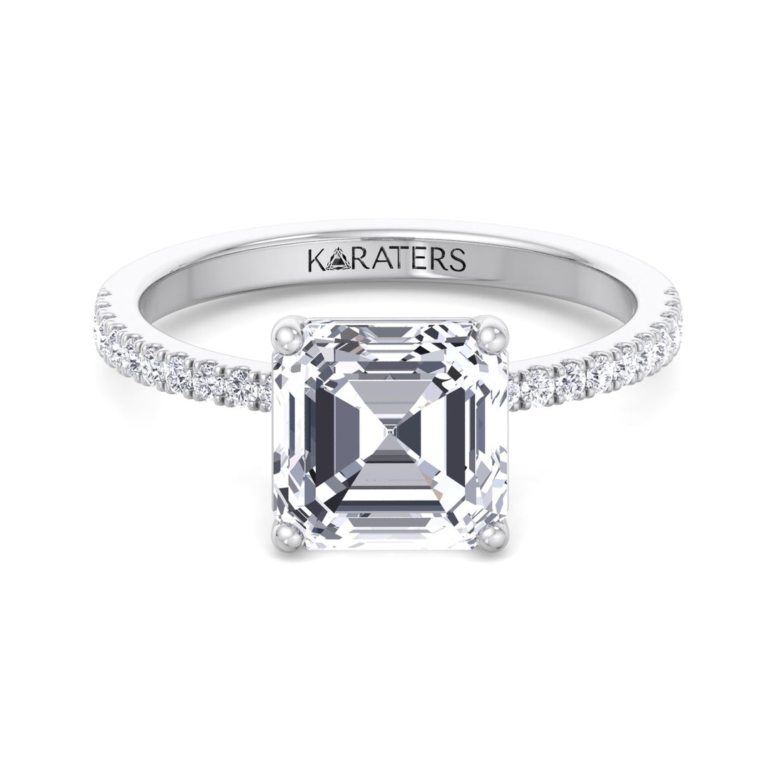 Asscher Cut Lab Grown Diamond Dainty Engagement Ring with SideStones
