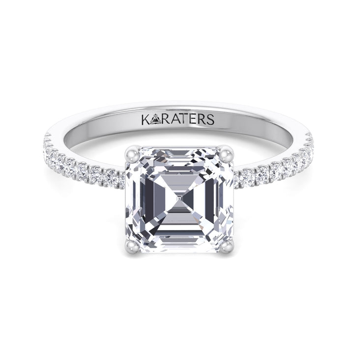 Asscher Cut Lab Grown Diamond Dainty Engagement Ring with SideStones