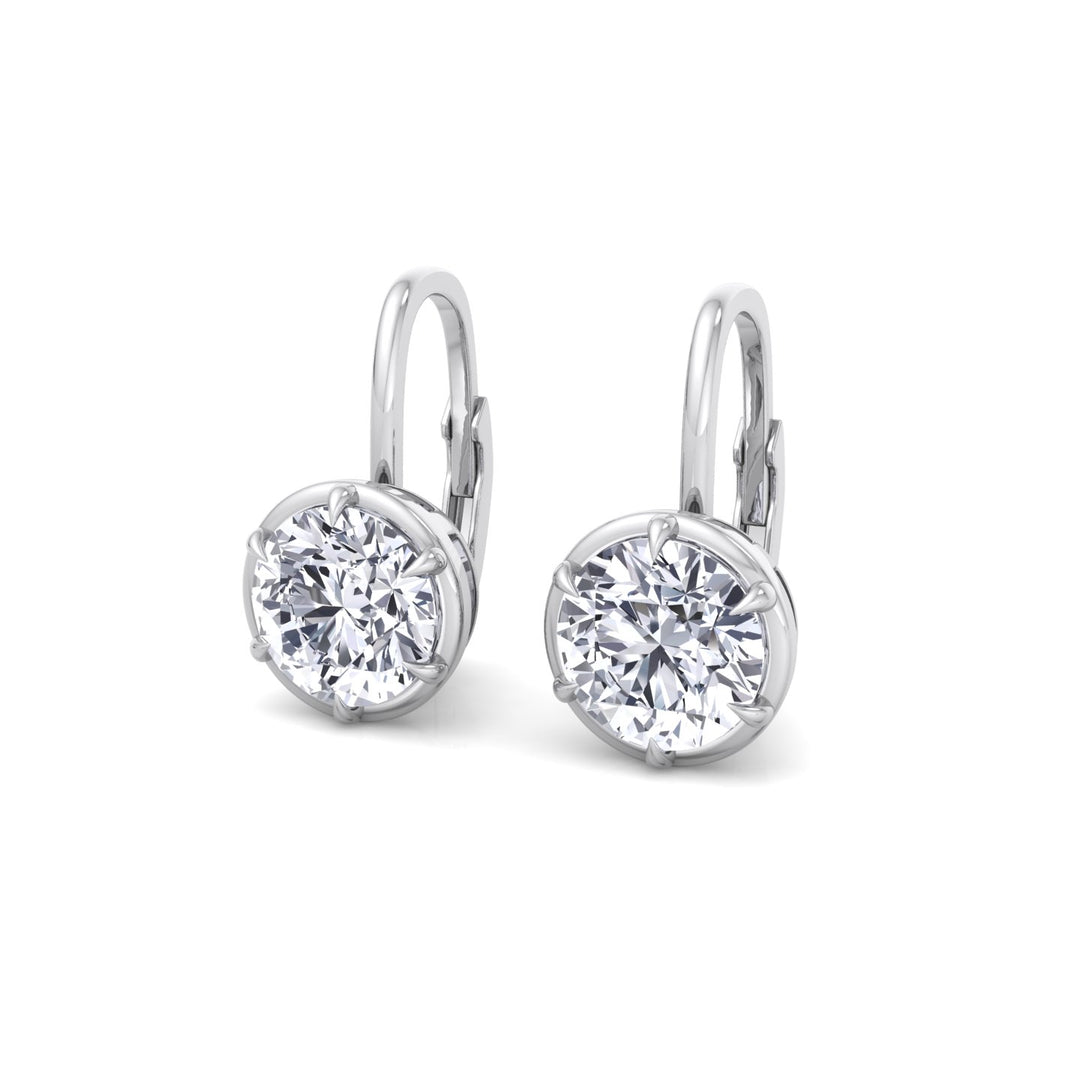 Round Shape Lab Grown Diamond Bezel Prong Drop Earrings White Gold 18K