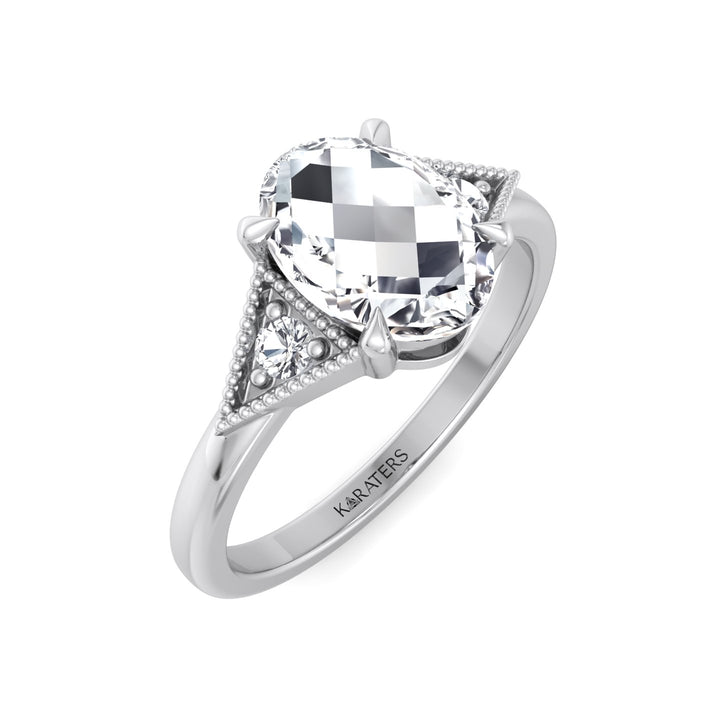 Vintage Style Oval Shape Rose-Cut Lab Grown Diamond Engagement Ring White Gold 18K