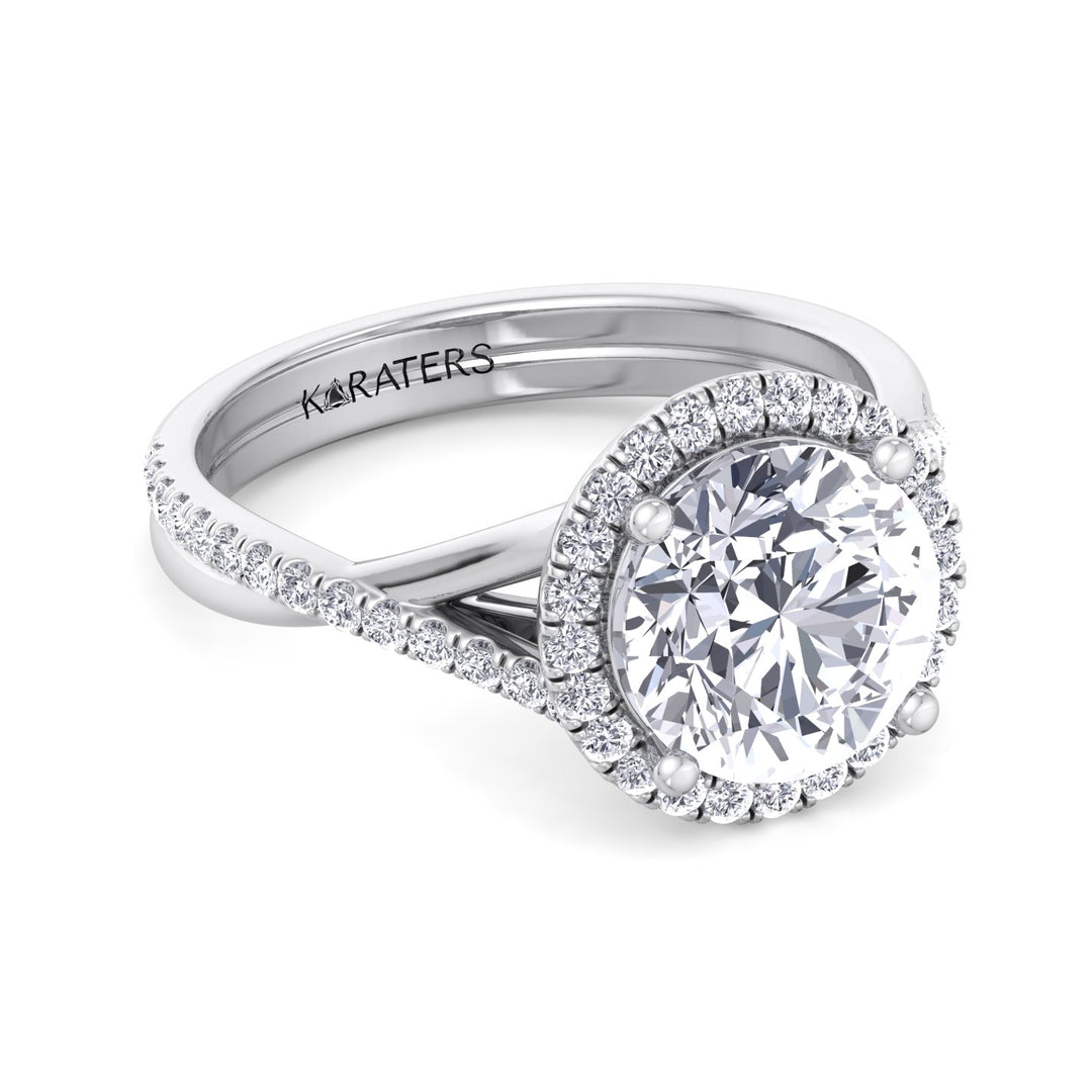 Round Cut Halo Lab Grown Diamond Engagement Ring With Twist Band
