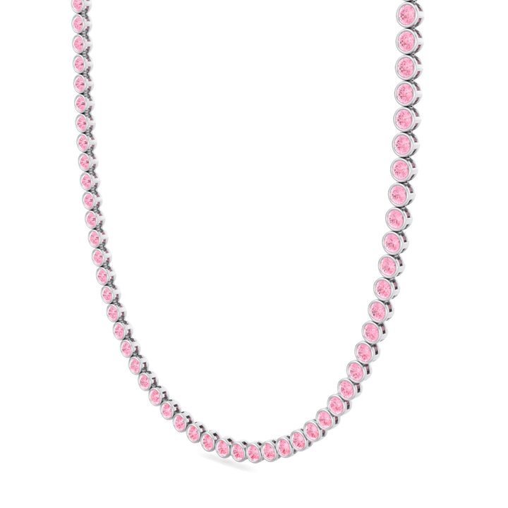 Bezel Set Fancy Pink Lab Grown Diamond Tennis Necklace 18K White Gold 1