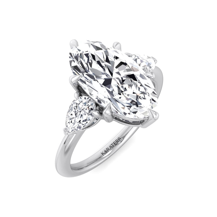 Moval Lab-Grown Diamond Engagement Ring with Pear Sidestones White Gold  18K