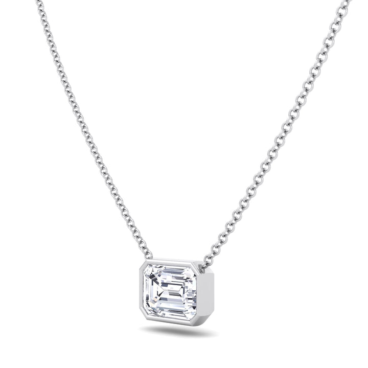Emerald Shape Bezel Set Lab Grown Diamond Pendant White Gold 14K