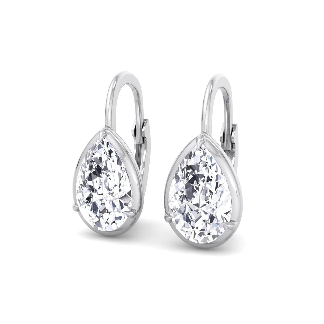 Pear Shape Lab Grown Diamond Solitaire Stud Dangle Earrings White Gold 14K 4CT