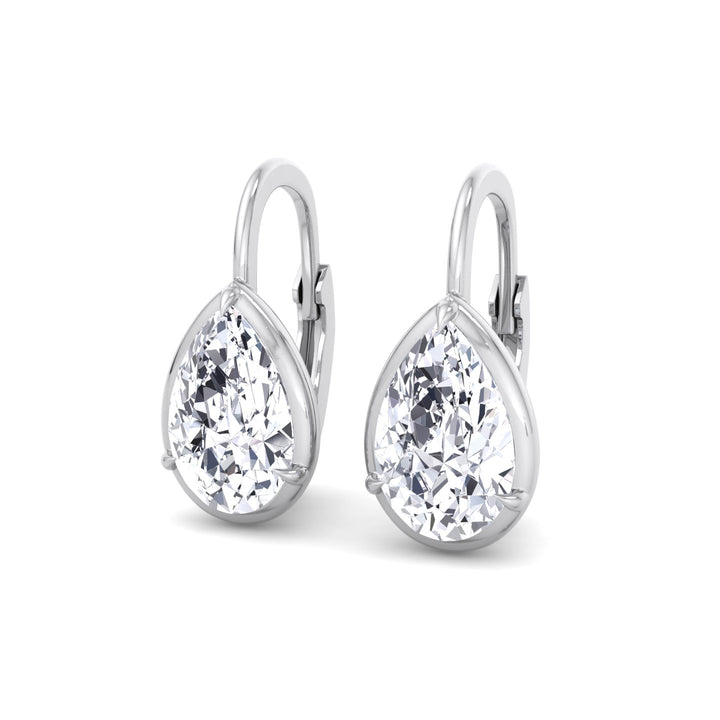Pear Shape Lab Grown Diamond Solitaire Stud Dangle Earrings White Gold 14K 4CT
