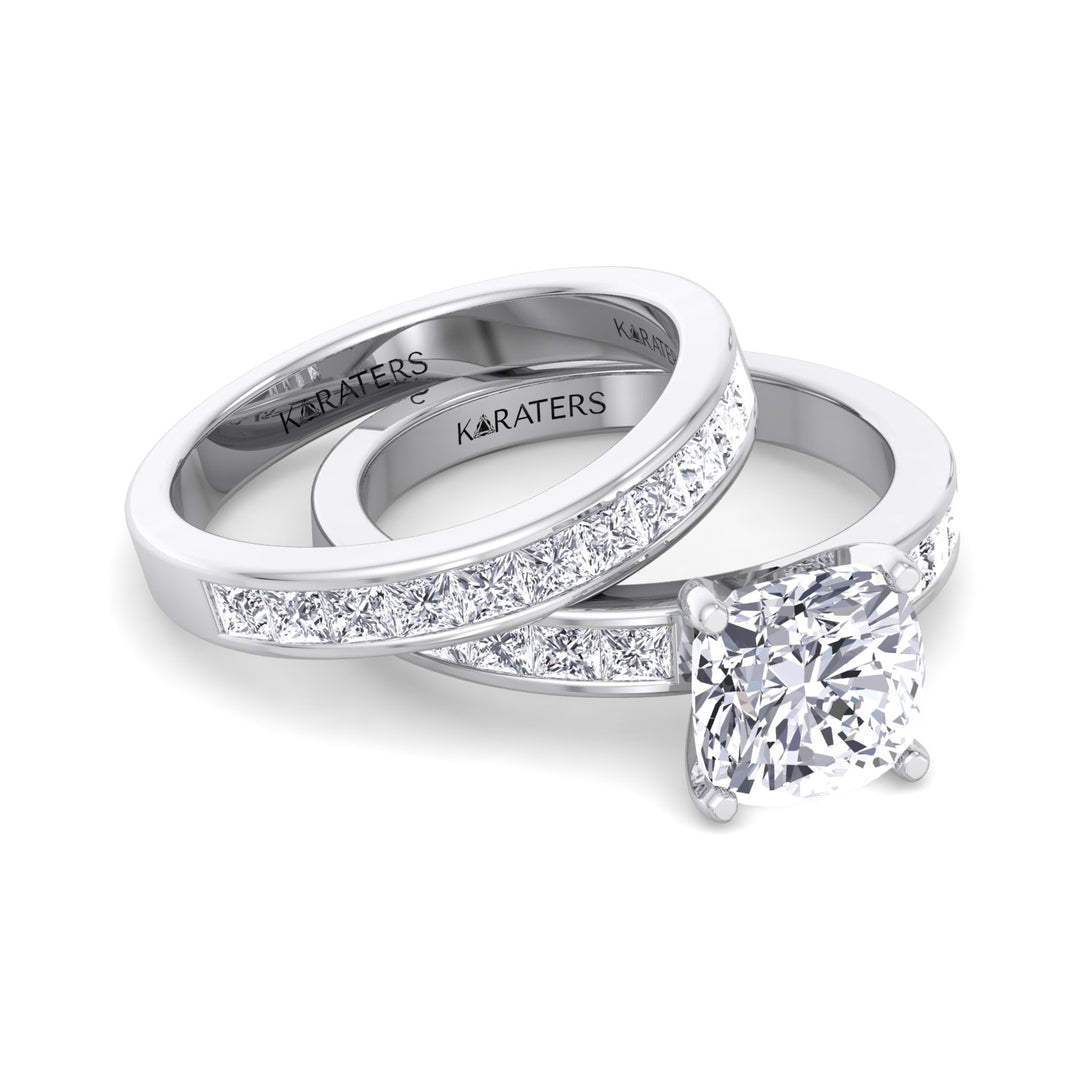3.85CT Total Weight Channel Stye Lab Grown Diamond Wedding Set White Gold 14K 