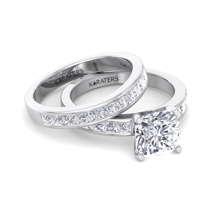 3.85CT Total Weight Channel Stye Lab Grown Diamond Wedding Set White Gold 14K 
