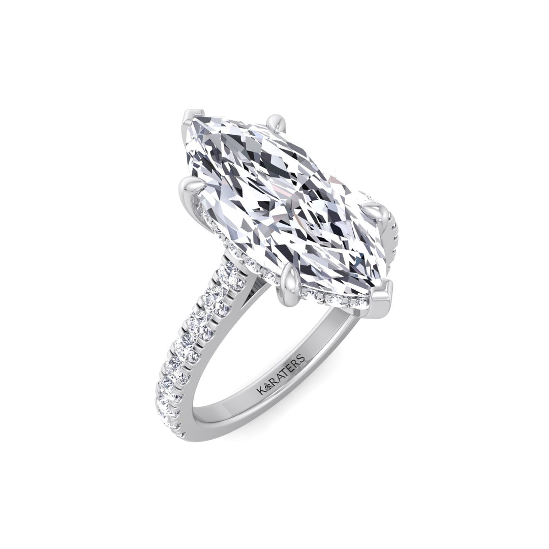 Marquise Shape Lab Grown Diamond Engagement Ring With Hidden Halo & Sidestones White Gold 18K