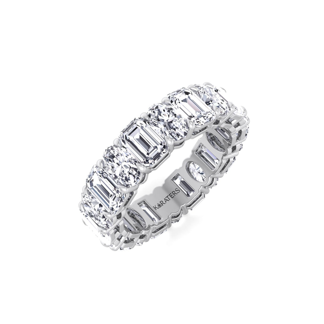 Alternating Emerald and Oval Shape Lab Grown Diamond Eternity Band White Gold 18K