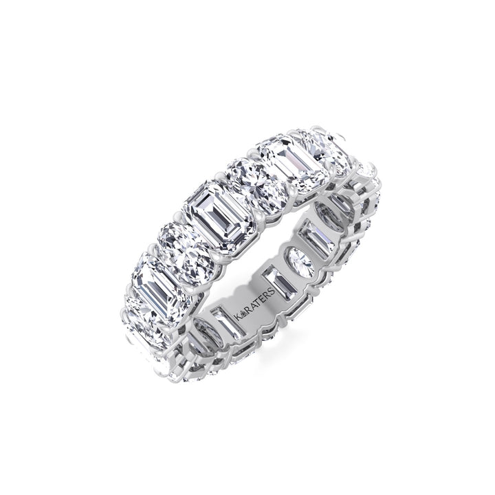 Alternating Emerald and Oval Shape Lab Grown Diamond Eternity Band White Gold 18K