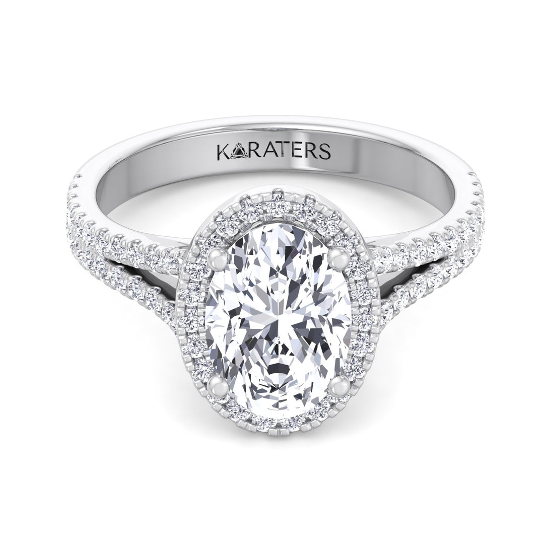Oval Cut Halo Lab Grown Diamond Engagement Ring with Split Shank Band