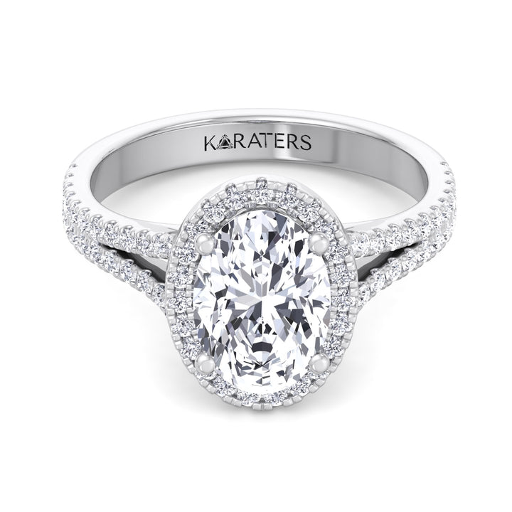 Oval Cut Halo Lab Grown Diamond Engagement Ring with Split Shank Band