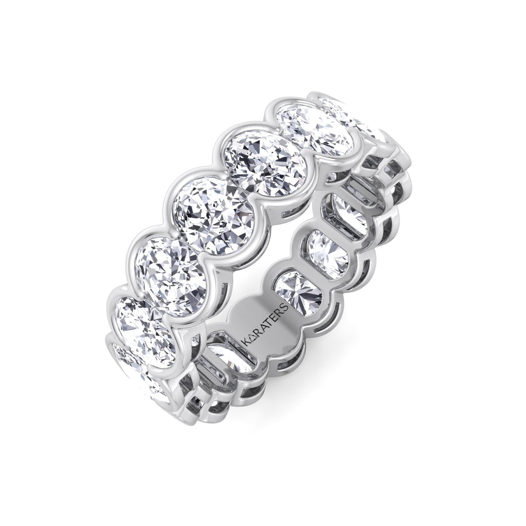Oval Shape Half Bezel Lab Grown Diamond Eternity Band White Gold 18K