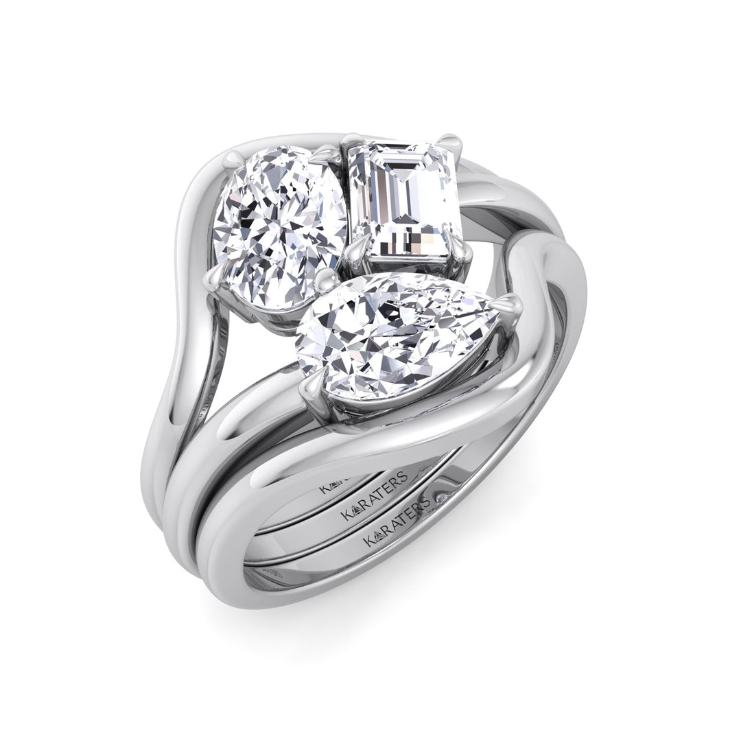 3CT Total Weight 3 Stone Lab Grown Diamond Wedding Set White Gold 18K