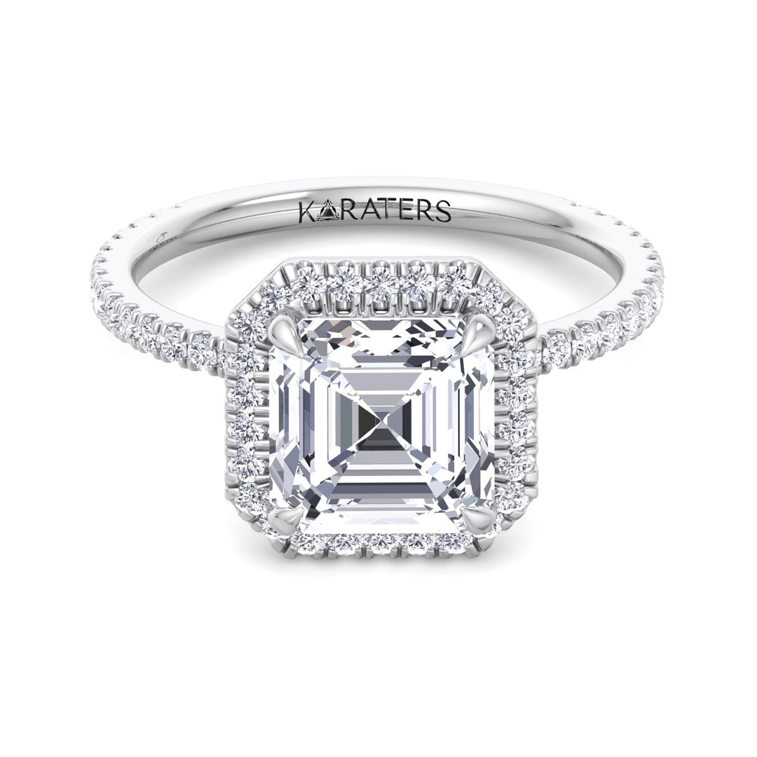 Asscher Cut Lab Grown Diamond Engagement Ring with a Halo