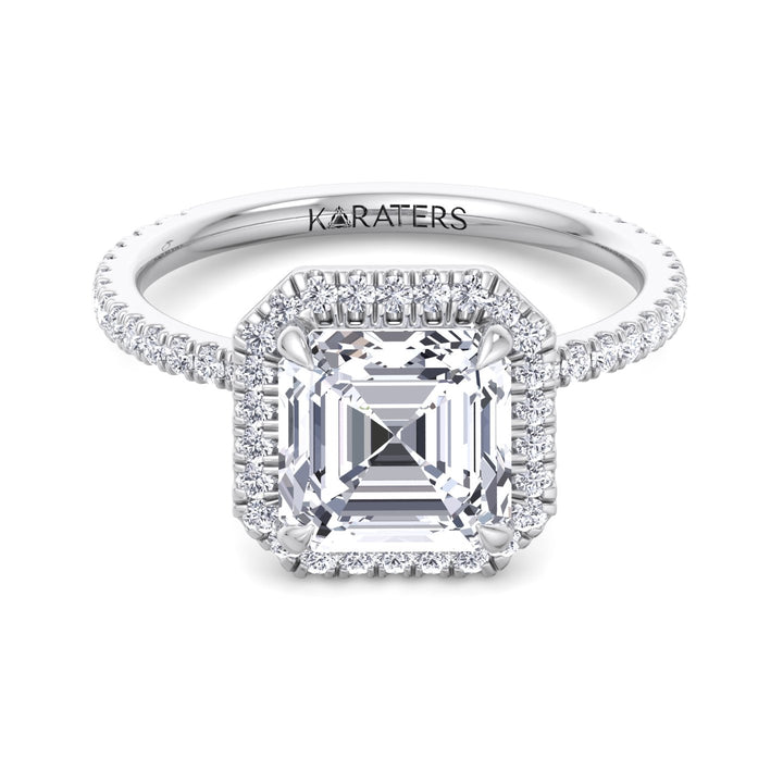 Asscher Cut Lab Grown Diamond Engagement Ring with a Halo