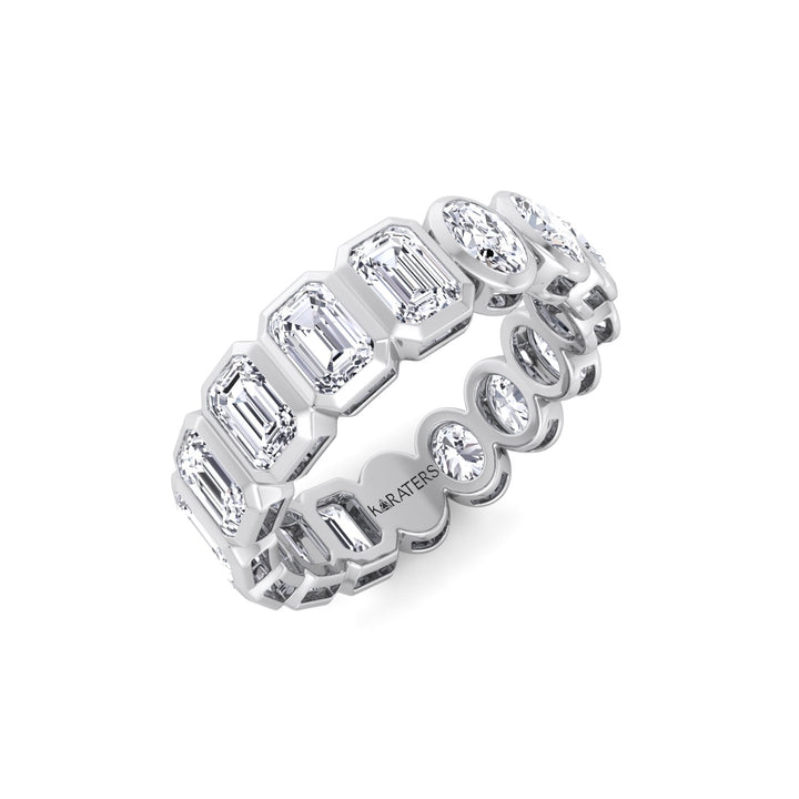 Double Shape - Bezel Set Emerald and Oval Cut Lab Grown Diamond Eternity Band