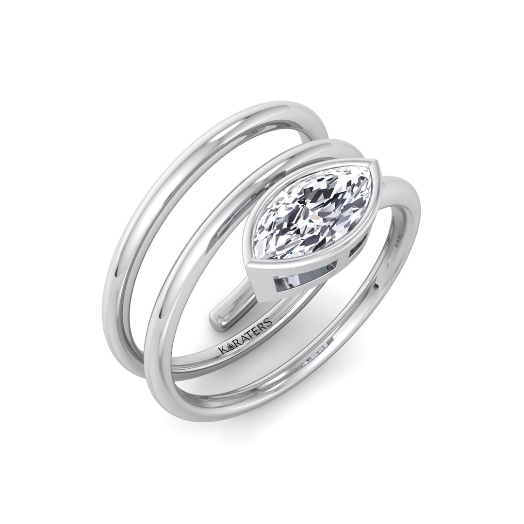Spiral Bezel Set Marquise-Cut Lab Grown Diamond Ring White Gold 18K