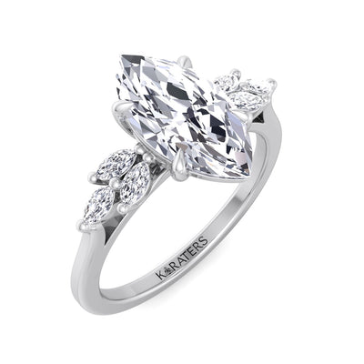 Kerbel - Marquise Cut Solitaire Lab Grown Diamond Engagement Ring Marquise Triple SideStones