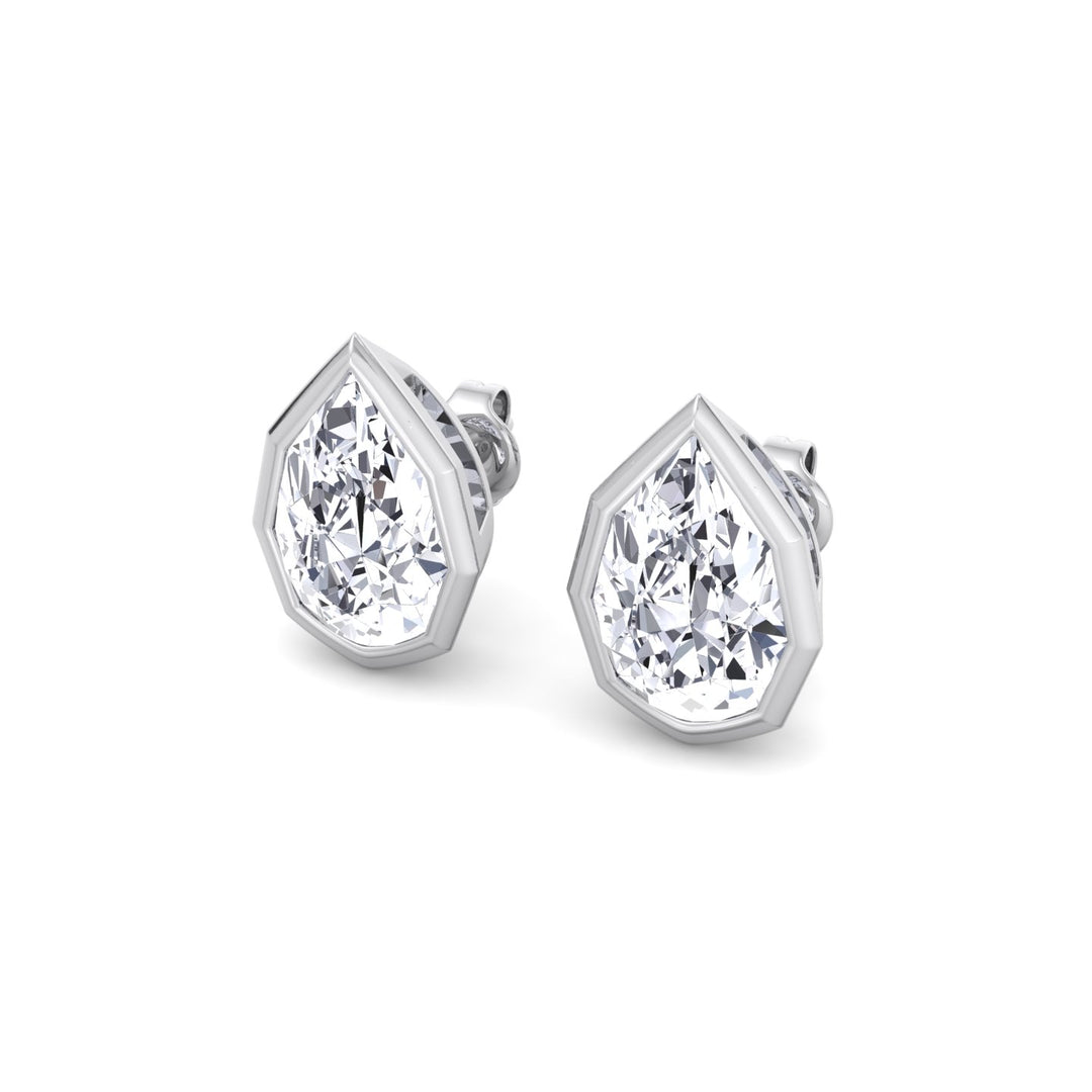 WG Pear-Shaped Lab Grown Diamond Studs in a Geometric-Style Bezel Setting slant