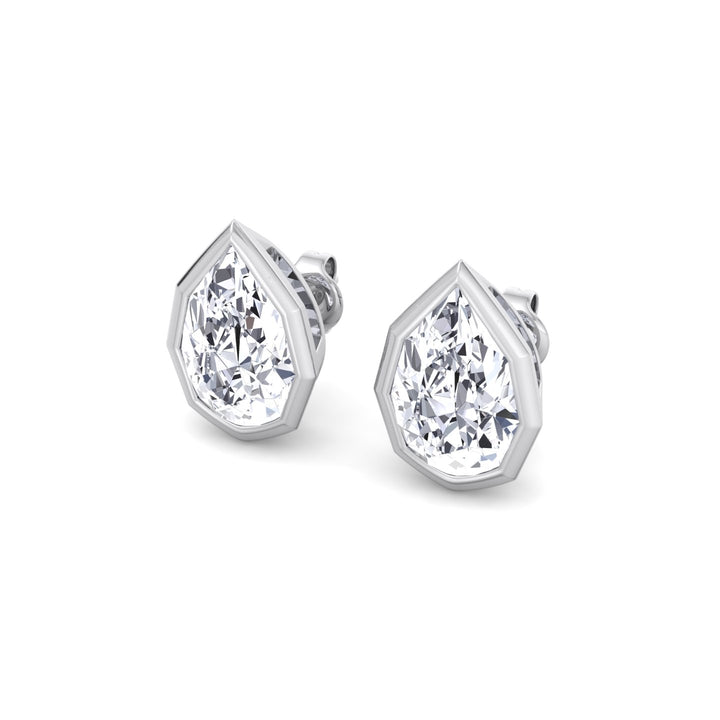 WG Pear-Shaped Lab Grown Diamond Studs in a Geometric-Style Bezel Setting slant