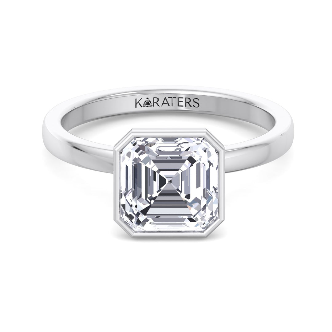 Asscher Cut Lab Grown Diamond Bezel Set Solitaire Engagement Ring